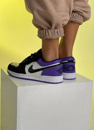 Жіночі кросівки найк аїр джордан/ nike air jordan retro 1 low violet white black8 фото