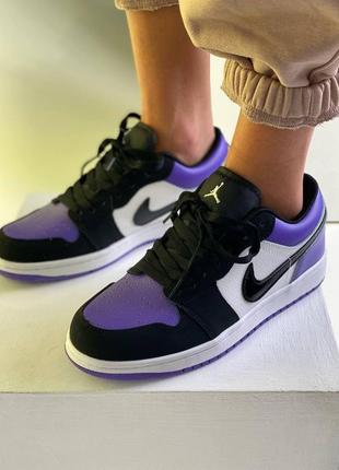 Жіночі кросівки найк аїр джордан/ nike air jordan retro 1 low violet white black6 фото