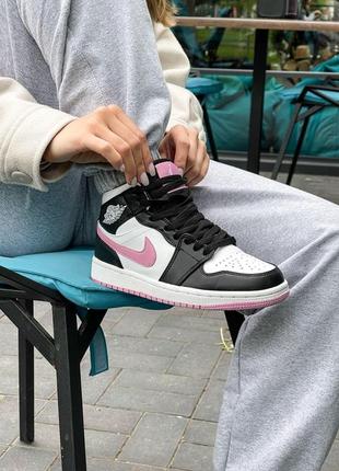 Nike air jordan 1 retro mid white black pink женские кроссовки найк аир джордан1 фото
