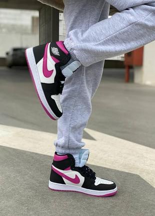 Nike air jordan 1 magenta white black pink женские кроссовки найк аир джордан1 фото