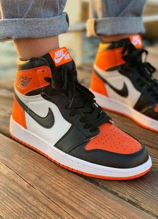 Nike air jordan 1 retro high black orange white женские кроссовки найк аир джордан10 фото