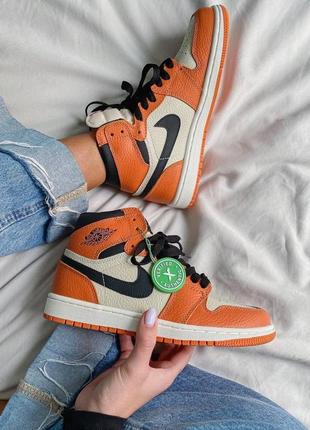 Nike air jordan 1 retro high orange white black женские кроссовки найк аир джордан