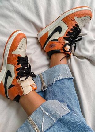 Nike air jordan 1 retro high orange white black мужские кроссовки найк аир джордан2 фото