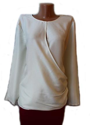 Блуза рубашка с длинным рукавом молочная как с запахом / комби материала, l