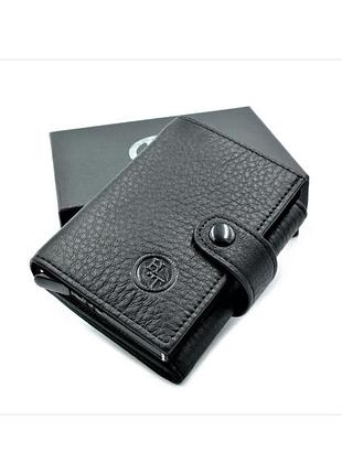 Чоловічий шкіряний гаманець-візитниця weatro 10 х 7,5 х 3 см чорний wtro-163-25f