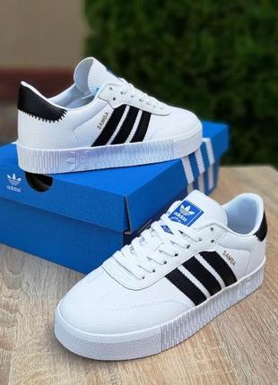 Прекрасные женские кроссовки adidas samba белые с чёрным