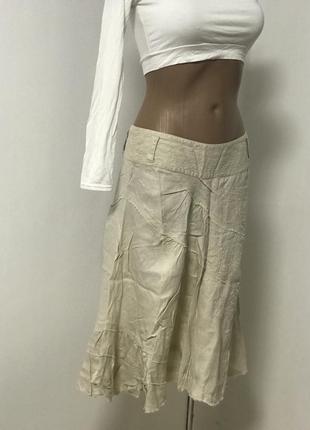 Натуральная миди юбка с белой вышивкой , бохо стиль3 фото