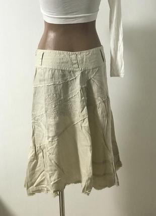 Натуральная миди юбка с белой вышивкой , бохо стиль4 фото