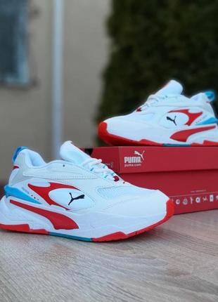 Красивейшие женские кроссовки puma rs-fast buck белые с красным и голубым5 фото