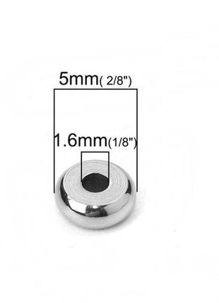 Бусина finding гладкая плоская круглая металл нержавеющая сталь 5 мм диаметр 1.6 мм2 фото