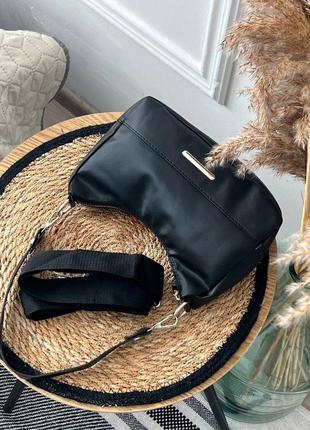 Чёрная текстильная сумка багет через плечо сумочка клатч кроссбоди