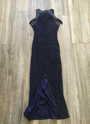 Сукня максі довга  з натурального шовку вишита бісером з розрізом4 фото