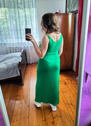 Довге максі плаття зелене з розрізом5 фото