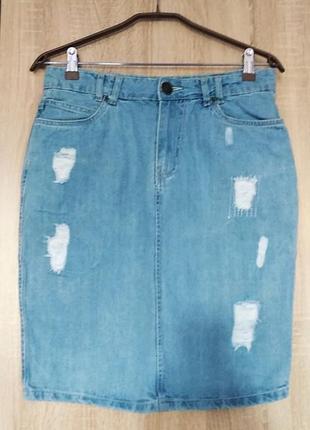 Стильная джинсовая юбка карандаш юбочка спідниця размер 44-46