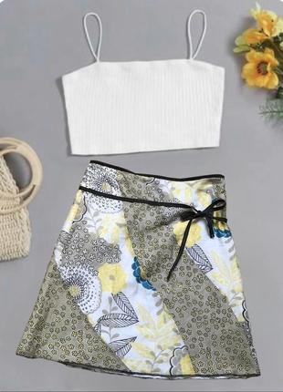 Невесомая летняя шёлк с коттоном юбочка на подкладке