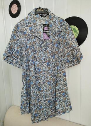 Блуза женская в цветочный принт рубашка туника большого размера