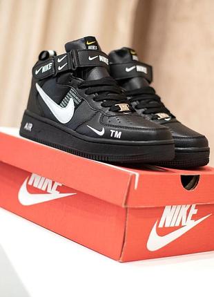 Женские высокие кожаные кроссовки nike air force #найк
