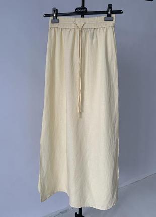 Натуральная льняная длинная юбка с разрезами лён довга лляна спідниця h&m3 фото