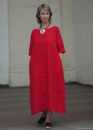Платье туника свободное лён в стиле бохо , льняное большого размера батал, сукня льняна із льону туніка1 фото