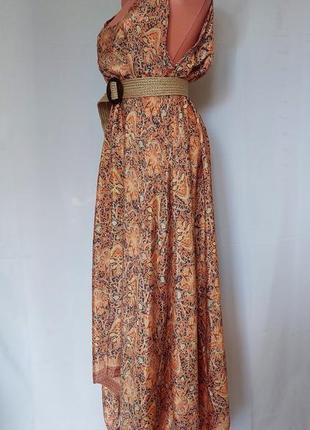 Итальянское платье полиэст+ шелк* в рыже-коричневый принт sarabu(размер 38-40)2 фото