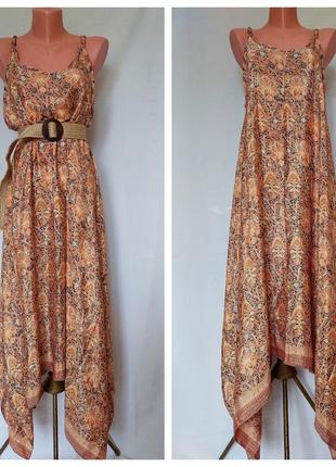 Итальянское платье полиэст+ шелк* в рыже-коричневый принт sarabu(размер 38-40)10 фото
