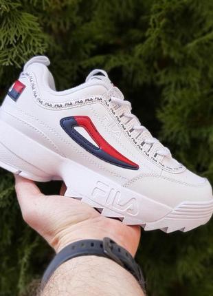 Жіночі літні кросівки fila disruptor білі з червоним низькі модні кросівки філа дисраптор9 фото