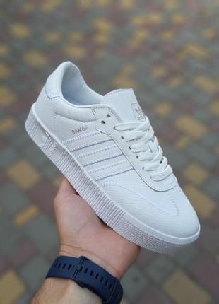 Женские летние кроссовки adidas samba белые модные кожаные кроссовки адидас самба