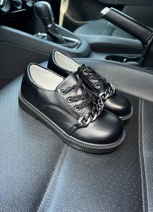 Детская обувь школьная для девочки, эко-кожа черная 27-32р