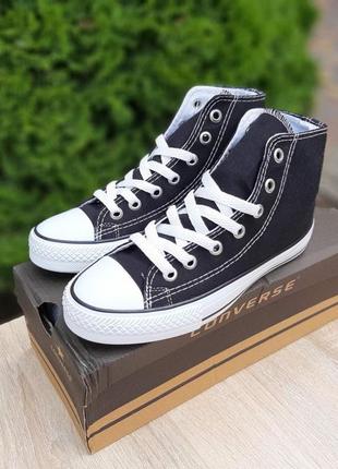 Женские летние кроссовки converse all star чёрные на белой подошве модные женские кросовки конверс6 фото