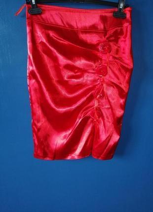 Червона атласна спідниця міді/спідниця хс-з