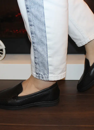 Туфли мокасины женские черные натуральная кож т15164 фото