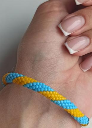 Жовто-блакитний браслет із бісеру ручної роботи "слава україні"