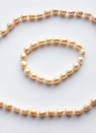 Набор: бусы и браслет натуральный жемчуг