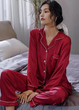 Класична атласна піжама брючна, атласная пижама на пугвицах брючная1 фото