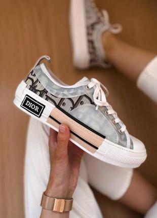 Стильные женские кеды в стиле christian dior b23 low logo grey premium серые