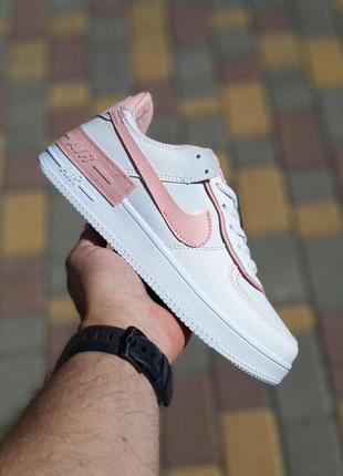 Женские летние низкие кроссовки nike air force shadow белые с пудрой кросовки найк аир форс шедов