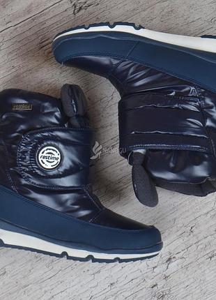 Дутики женские термо синие полусапожки на липучке winter comfort