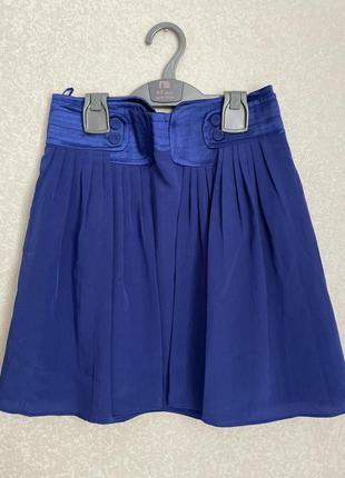 Яркая синяя мини юбка складки2 фото