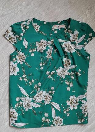 Новая блуза бирюза в цветочный принт1 фото