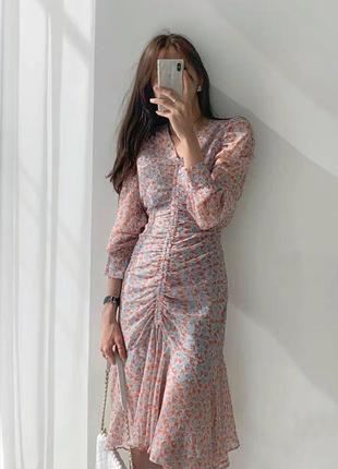 Шифонова сукня рожева міді квітковий принт1 фото