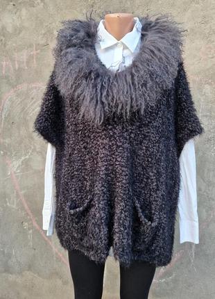 Пончо кардиган накидка бохо лама