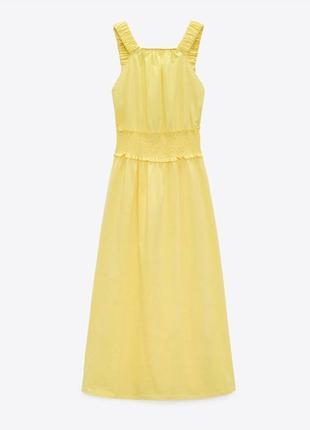 Яскравий жовтий сарафан зара довжини міді сукня яркий желтый длины миди платье плаття з жаткою лимонна відкрита спина открытая