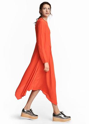 Яскравий помаранчевий червоне коралове асиметричне плаття з розрізом віскоза віскозне h&m