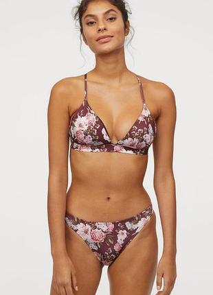 Шоколадный купальник бикини в цветочный принт фирмы h&m