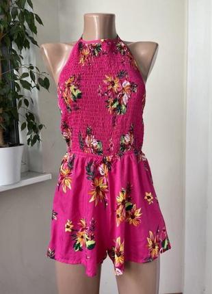 Розовый ромпер холтер в цветочный принт