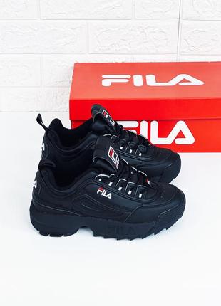 Кросівки жіночі філа чорні кроссовки fila disraptor black1 фото