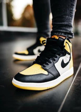 Чоловічі кросівки nike air jordan 1 retro mid black yellow white / мужские кроссовки найк аир джордан8 фото