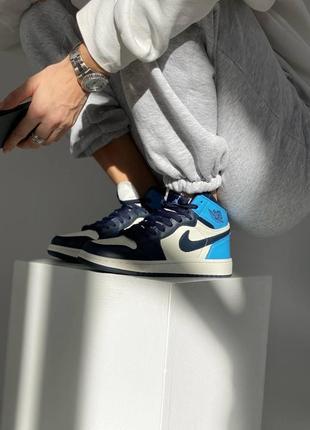 Жіночі кросівки nike air jordan 1 retro high patent blue toe 🆕️ женские кроссовки найк аир джордан10 фото