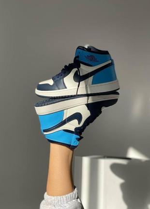 Жіночі кросівки nike air jordan 1 retro high patent blue toe 🆕️ женские кроссовки найк аир джордан2 фото