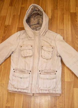 Теплая джинсовая куртка мoto осень-зима,меховый капюшон,пудровая пудра,винтаж7 фото